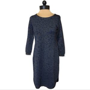 Loft Leopard Print Grey Blue Sweater Dress NEW Small Petite SP